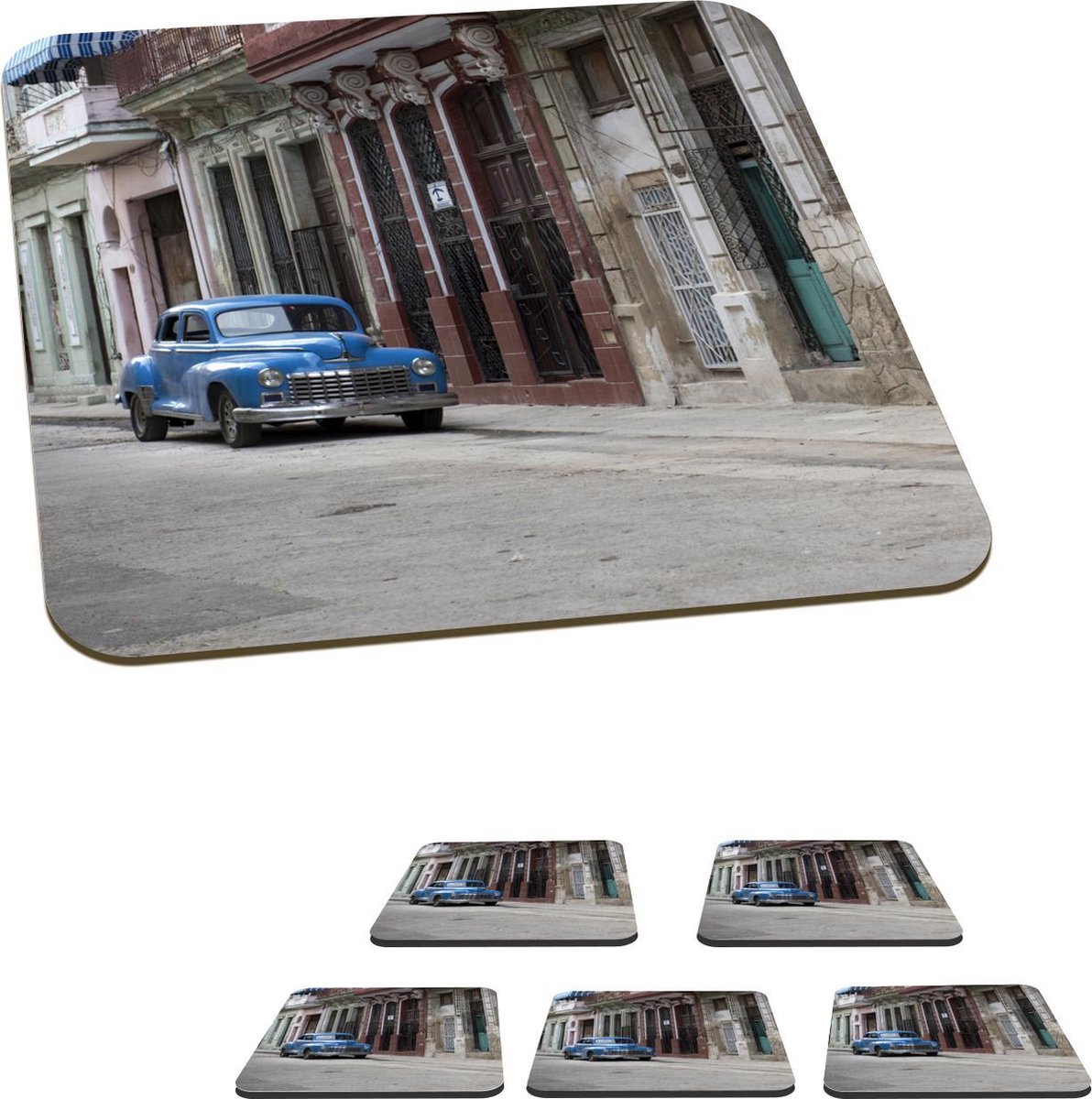 Onderzetters voor glazen - Oldtimer - Klassiek - Blauw - 10x10 cm - Glasonderzetters - 6 stuks