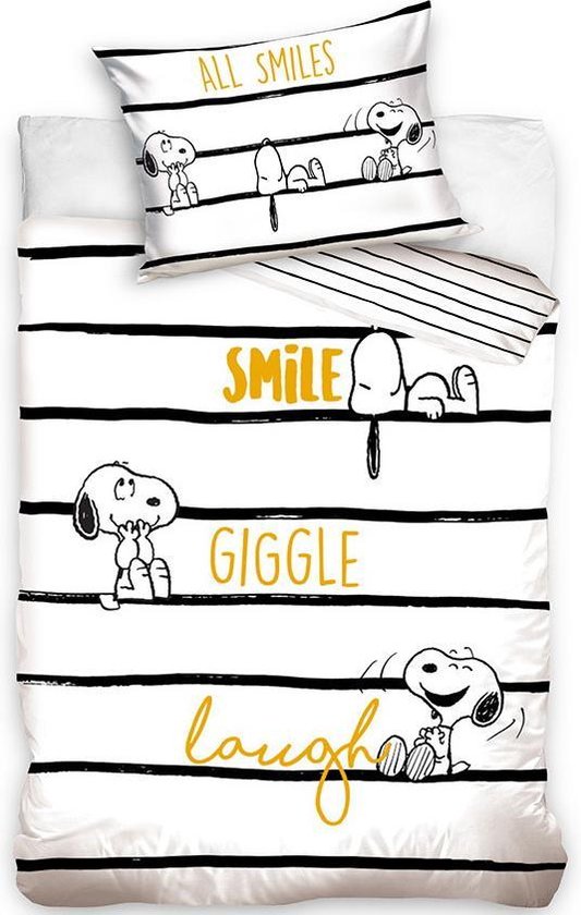 Housse de couette Snoopy Smile Giggle Laugh - Simple - 140x200 cm - Wit |  bol.com
