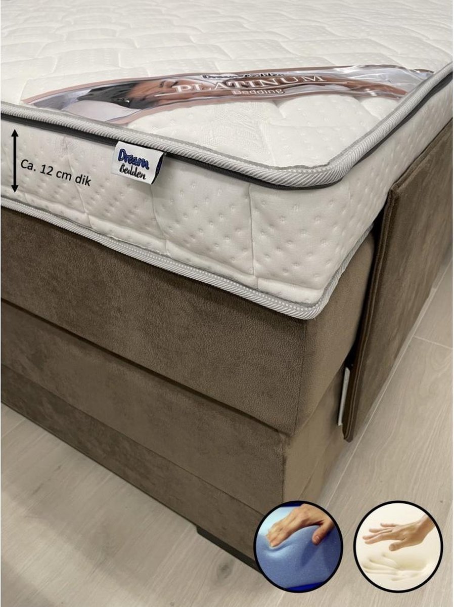 dreambedden Topper 2-zijdig 80x190 - Platinum - 12 cm dik - Bamboo Hoes - HR55 Koudschuim & Nasa Traagschuim - Topdekmatras wit