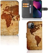 Telefoonhoesje Geschikt voor iPhone 13 Wallet Bookcase Wereldkaart