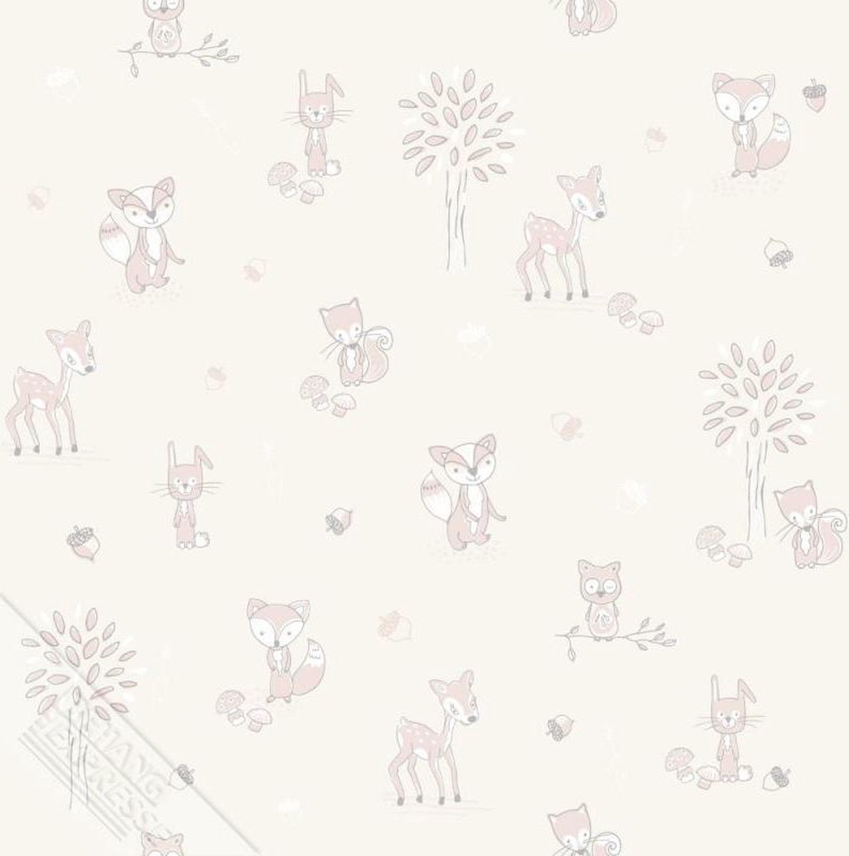 INGK Behang - Puck & Rose - Kinderbehang - Dieren Beige/Roze