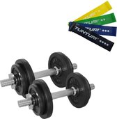 Tunturi - Fitness Set - Halterset 20 kg incl 2 Dumbbellstangen  - Weerstandsbanden 4 stuks