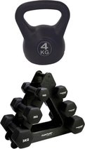Tunturi - Fitness Set - Dumbbell Opbergrek incl 2x 1 t/m 3 dumbbells - Kettlebell 4 kg