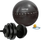 Tunturi - Fitness Set - Vinyl Halterset 15 kg  - Gymball Zwart met Anti Burst 75 cm