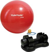Tunturi - Fitness Set - Verstelbare Dumbbellset 12,5 kg  - Gymball Rood 65 cm