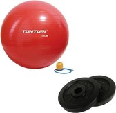 Tunturi - Fitness Set - Halterschijven 2 x 2,5 kg - Gymball Rood 75 cm