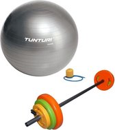 Tunturi - Fitness Set - Halterset 20 kg incl stang - Gymball Zilver 55 cm