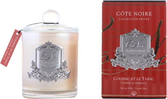 Geurkaars Cognac & Tabacco 185gr zilver - Cote Noire