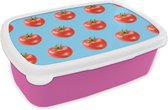 Broodtrommel Roze - Lunchbox - Brooddoos - Tomaten - Groenten - Blauw - 18x12x6 cm - Kinderen - Meisje