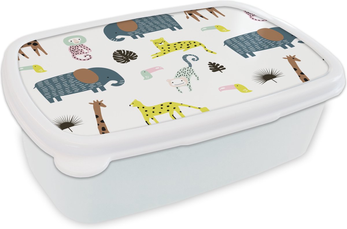 Broodtrommel Wit - Lunchbox - Brooddoos - Dieren - Wilde dieren - Wit - 18x12x6 cm - Volwassenen