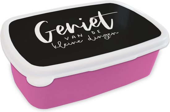 Broodtrommel Roze - Lunchbox Quotes - Geniet van de kleine dingen - Spreuken - Brooddoos 18x12x6 cm - Brood lunch box - Broodtrommels voor kinderen en volwassenen