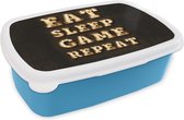 Broodtrommel Blauw - Lunchbox - Brooddoos - Gaming - Games - Quotes - Spreuken - Eat sleep game repeat - 18x12x6 cm - Kinderen - Jongen