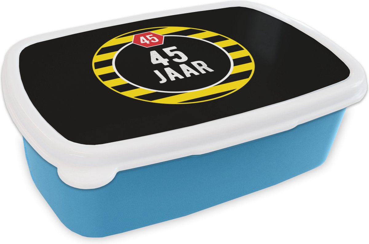 Broodtrommel Blauw - Lunchbox - Brooddoos - Design - 45 Jaar - Quote - 18x12x6 cm - Kinderen - Jongen