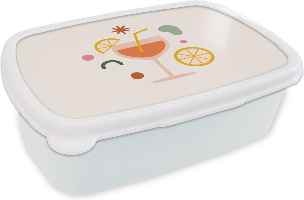 Broodtrommel Wit - Lunchbox - Brooddoos - Cocktail - Abstract - Zomer - 18x12x6 cm - Volwassenen