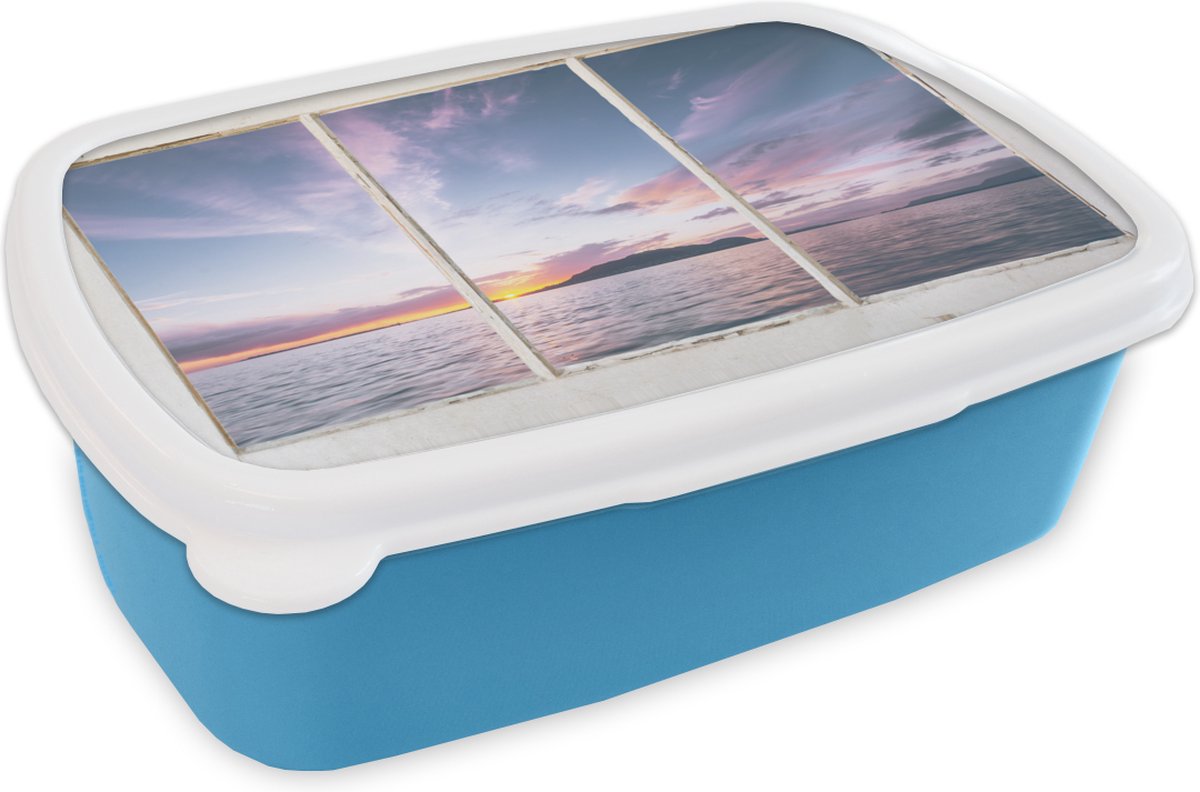 Broodtrommel Blauw - Lunchbox - Brooddoos - Doorkijk - Eiland - Zee - 18x12x6 cm - Kinderen - Jongen