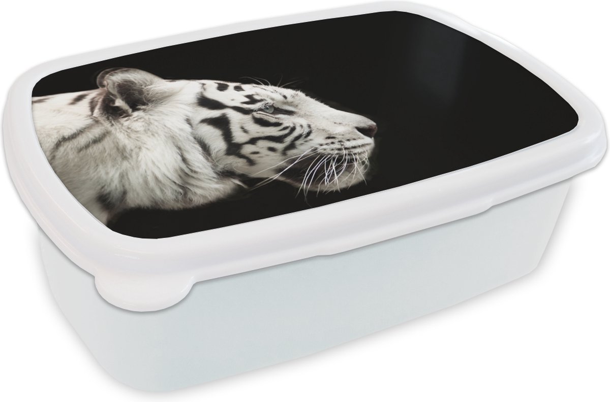 Broodtrommel Wit - Lunchbox - Brooddoos - Tijger - Wit - Zwart - 18x12x6 cm - Volwassenen