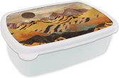 Broodtrommel Wit - Lunchbox - Brooddoos - Marmer - Tijgerprint - Goud - 18x12x6 cm - Volwassenen