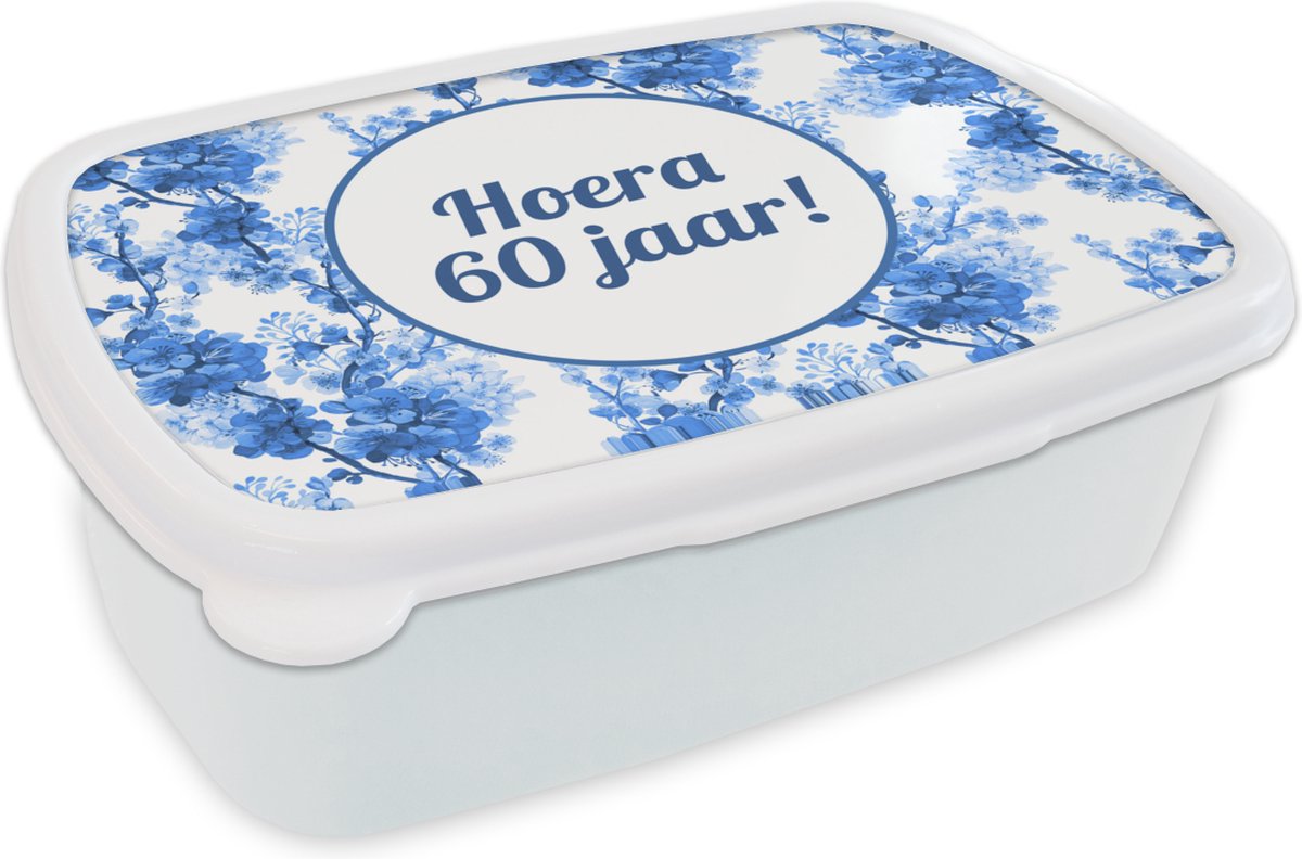 Broodtrommel Wit - Lunchbox - Brooddoos - Design - 60 Jaar - Bloem - 18x12x6 cm - Volwassenen