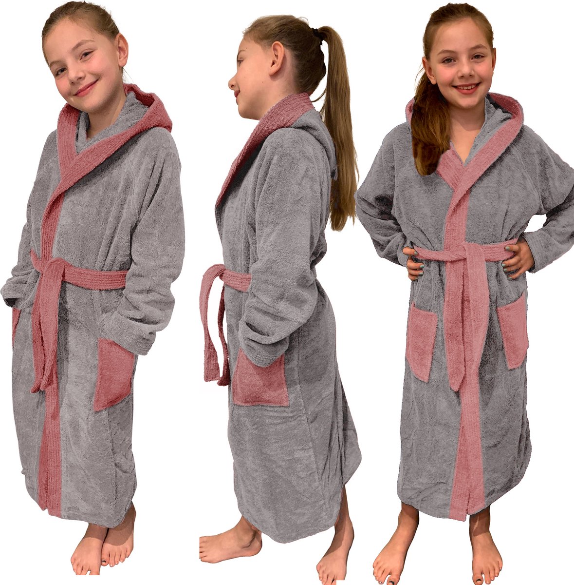 HOMELEVEL Badstof badjas voor kinderen 100% katoen voor meisjes en jongens Donkerrood Maat 176