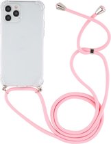 Apple iPhone 12 Hoesje - Mobigear - Lanyard Serie - TPU Hoesje met koord - Transparant / Roze - Hoesje Geschikt Voor Apple iPhone 12