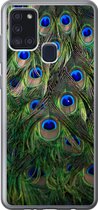 Geschikt voor Samsung Galaxy A21s hoesje - Close-up van veren van een pauw - Siliconen Telefoonhoesje