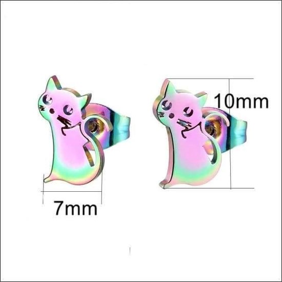 Aramat jewels ® - Regenboog zweerknopjes poes oorbellen chirurgisch staal 10x7mm