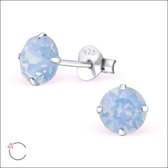Aramat jewels ® - Zilveren oorbellen rond 6mm opaal licht blauw swarovski elements kristal