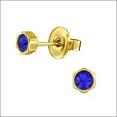 Aramat jewels ® - Zweerknopjes zeshoek blauw kristal goudkleurig staal 4mm