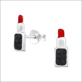 Aramat jewels ® - Oorbellen lippenstift rood zwart kristal 925 zilver 4mm x 11mm