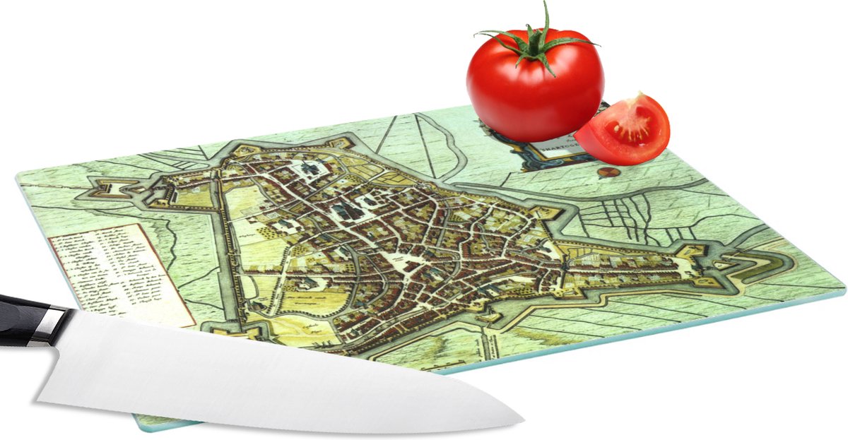 Glazen Snijplank - 28x20 - Plattegrond - Nederland - Vintage - Snijplanken Glas