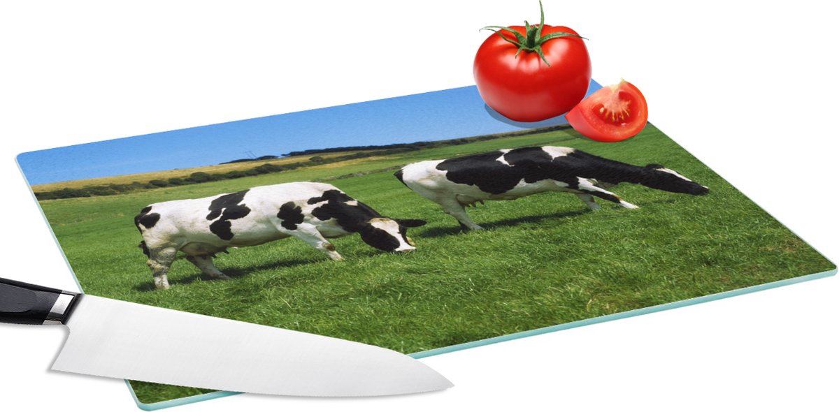 Glazen Snijplank - 39x28 - Koe - Dieren - Gras - Snijplanken Glas