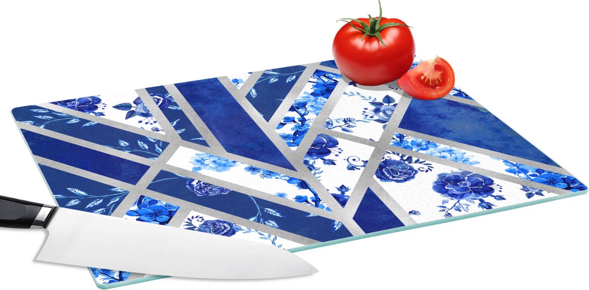 Glazen Snijplank - 39x28 - Delfts blauw - Design - Abstract - Snijplanken Glas