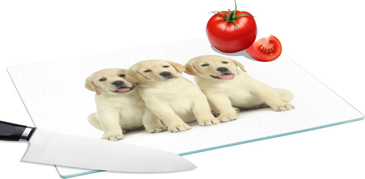 Glazen Snijplank - 39x28 - Schattige Labrador Retriever puppy's - Snijplanken Glas