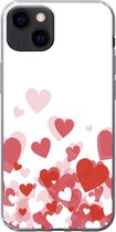Geschikt voor iPhone 13 hoesje - Een illustratie van een regen van hartjes - Siliconen Telefoonhoesje
