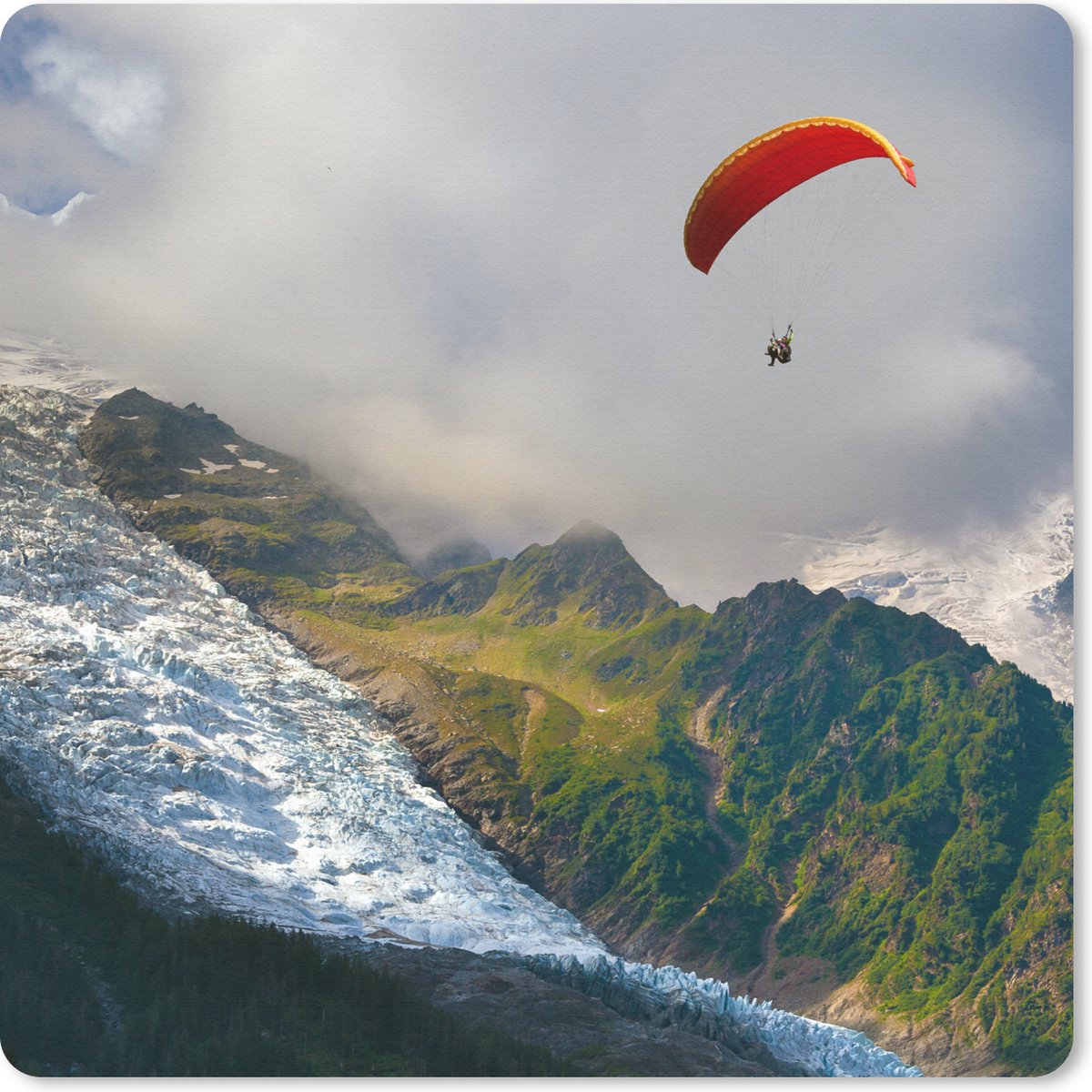 Muismat 20x20 cm - Mousepad Alpen - Paragliding - Sneeuw - Muismatten