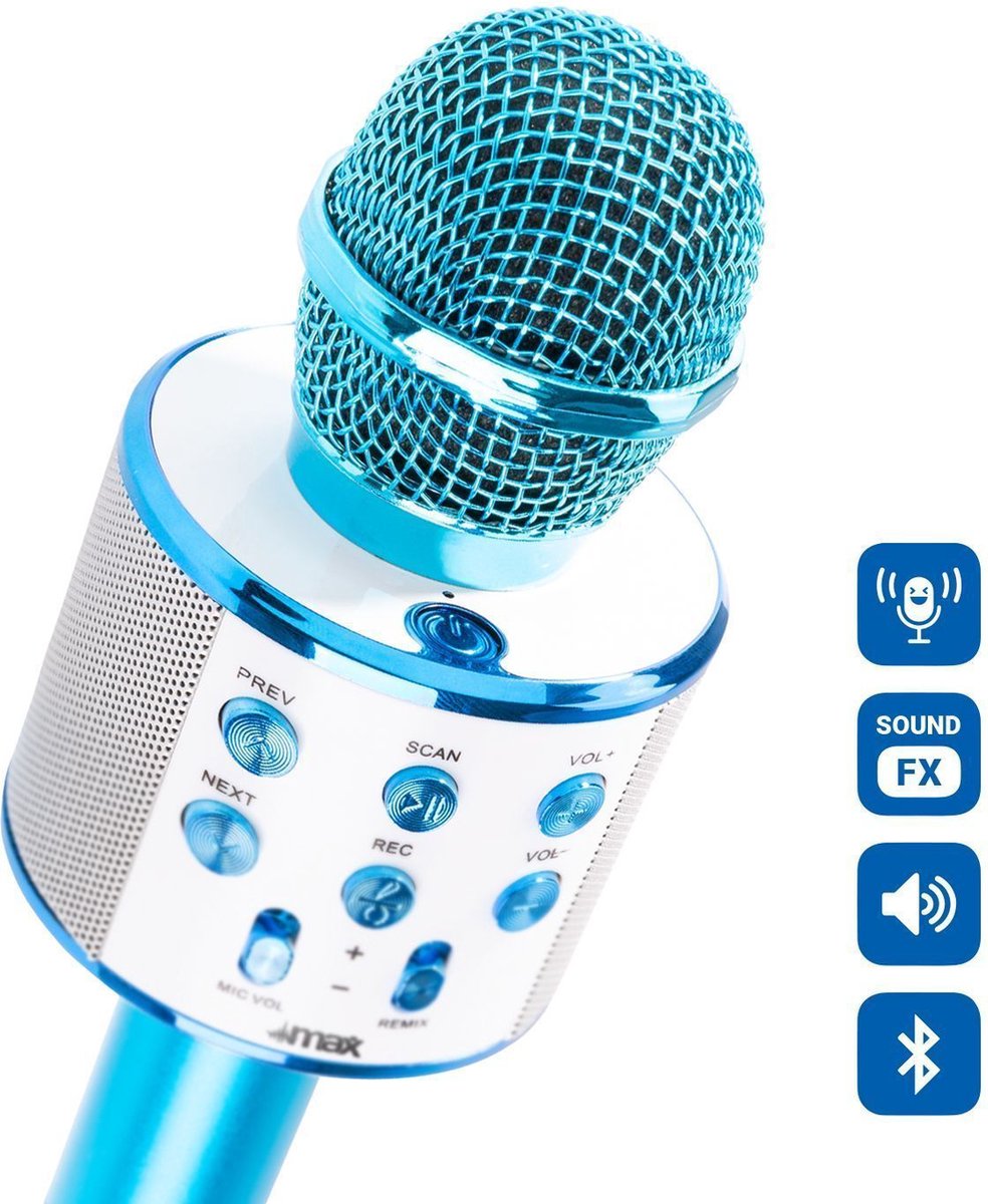 Karaoke Microfoon met Bluetooth en Echo Effect - Speaker - MP3 - Blauw - MAX KM01