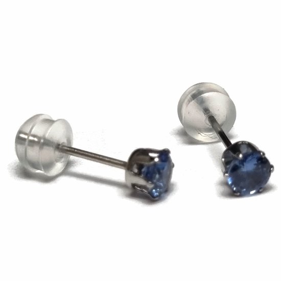 Aramat jewels ® - Zirkonia zweerknopjes rond 4mm oorbellen saffier blauw chirurgisch staal