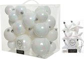 Kerstversiering kunststof kerstballen en ornamenten parelmoer wit 6-7-8-10 cm pakket van 32x stuks