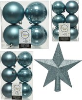 Kerstversiering kunststof kerstballen met piek ijsblauw 6-8-10 cm pakket van 45x stuks - Kerstboomversiering