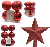 Kerstversiering kunststof kerstballen met piek rood 6-8-10 cm pakket van 45x stuks - Kerstboomversiering