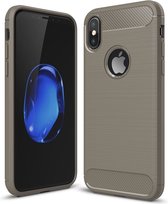 iPhone X/XS Carbon Hoesje - Flexibel iPhone X/XS Telefoonhoesje TPU - Carbon Look Case iPhone X/XS - Mobiq Hybrid Carbon iPhone X/XS grijs