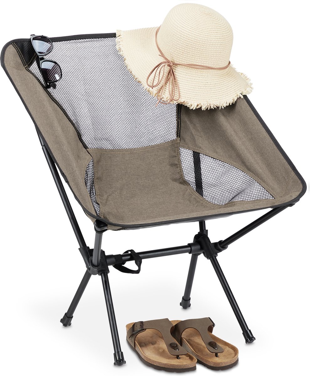 Relaxdays campingstoel opvouwbaar - lichtgewicht - kampeerstoel in tas - relax vouwstoel - beige