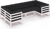 Decoways - 6-delige Loungeset met kussens massief grenenhout wit