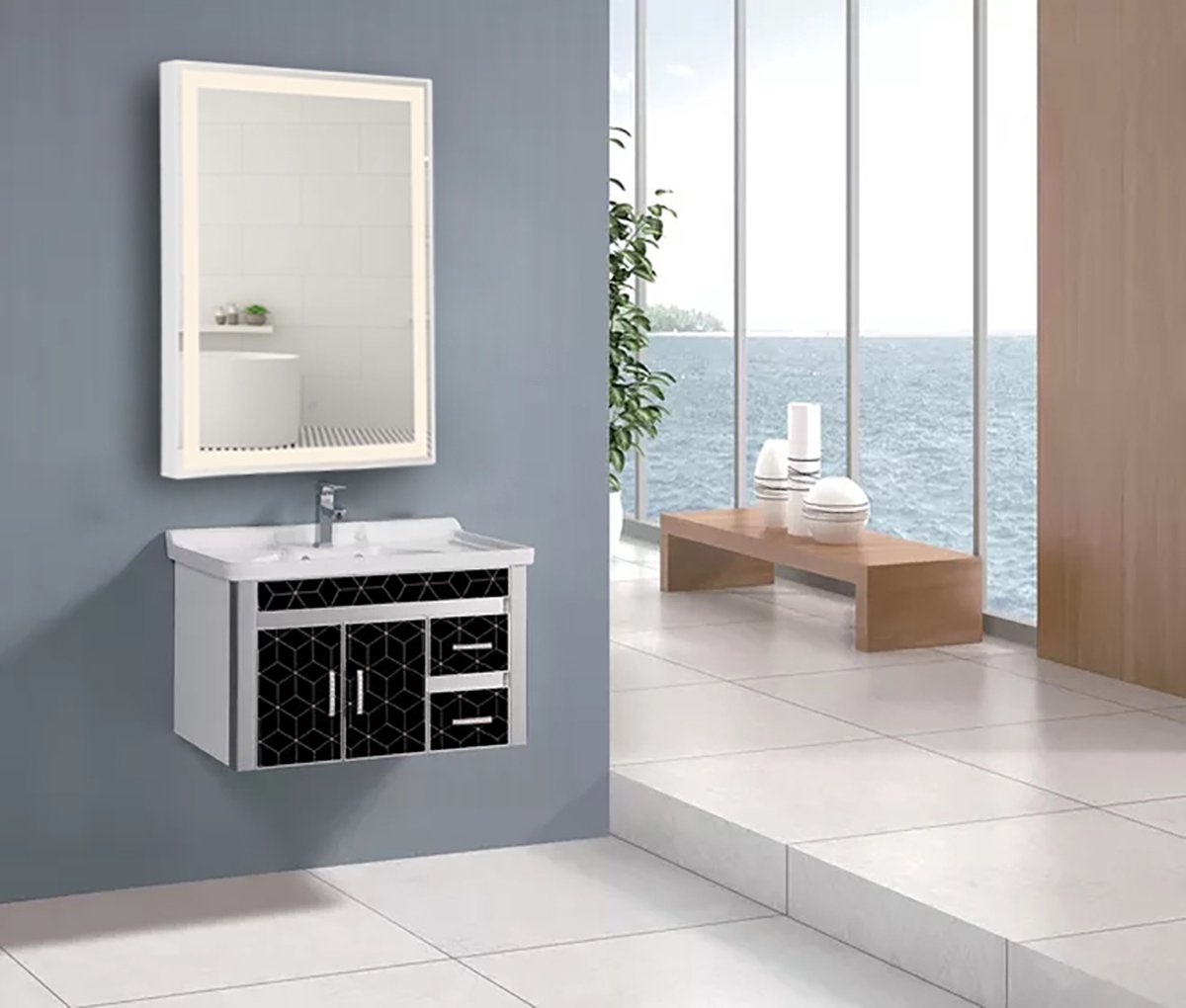 Rechthoekige LED Spiegel 46x66cm 40W + WIT Touch Schakelaar voor Badkamer - Wit licht - Kunststof - Wit - SILUMEN