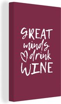 Citation de Vin Les grands esprits boivent du vin sur fond violet 60x90 cm - Tirage photo sur toile (Décoration murale salon / chambre)