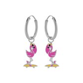 Oorbellen meisje zilver | Zilveren oorringen met hanger, flamingo op skateboard