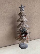 Kerstboom ijzer op voet met decoratie strik groene tak dennenappels en glitters 50 cm | JIF-45341 | La Galleria