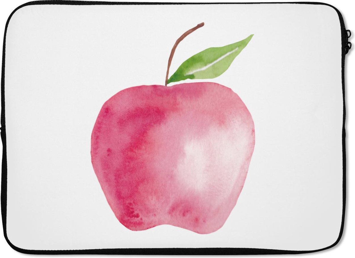 Laptophoes 14 inch - Appel - Fruit - Wit - Laptop sleeve - Binnenmaat 33x23 cm - Zwarte achterkant