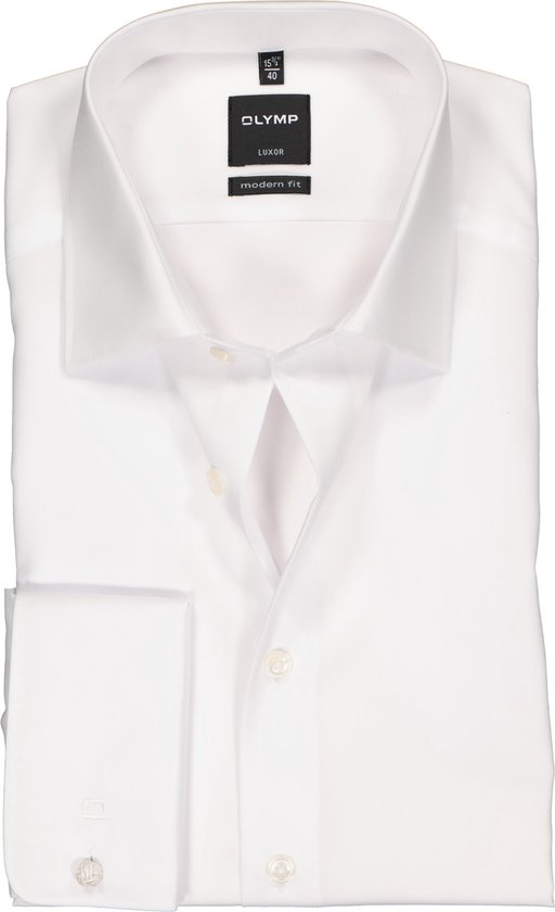 OLYMP Luxor modern fit overhemd - dubbele manchet - wit - Strijkvrij - Boordmaat: