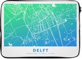 Laptophoes 14 inch - Stadskaart - Delft - Groen - Blauw - Laptop sleeve - Binnenmaat 34x23,5 cm - Zwarte achterkant